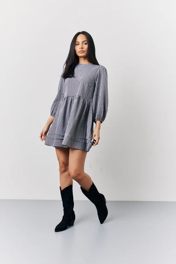 Black Gingham Mini Smock Dress